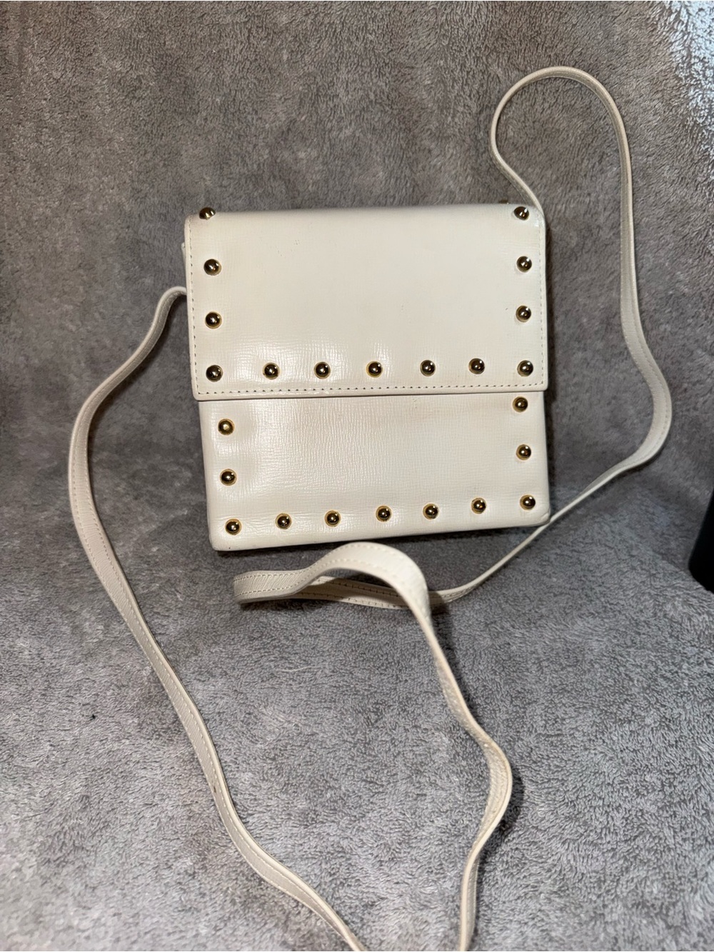 Louis Feraud Cream Crossbody with Gold Studs